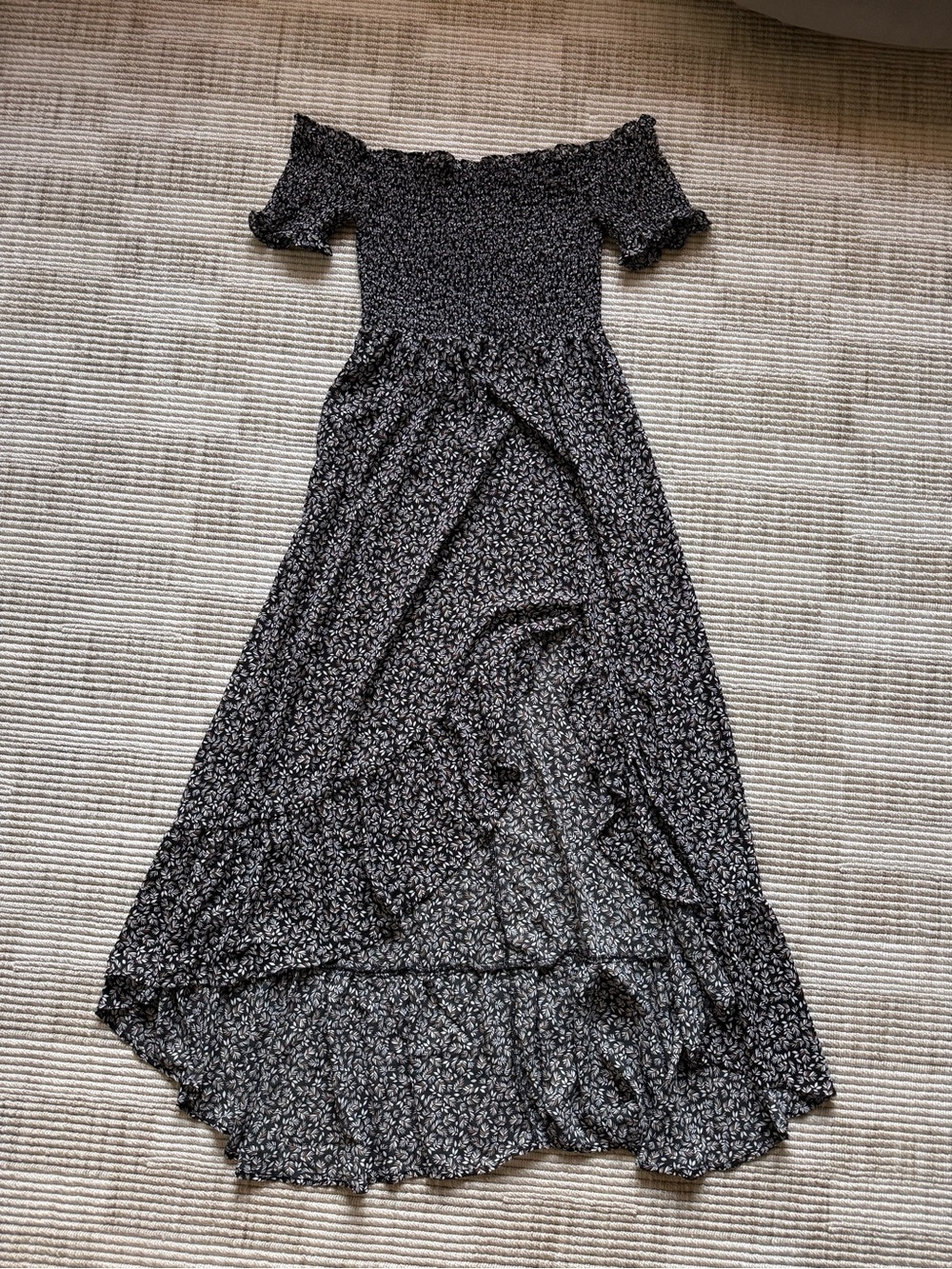 Mi Ami (Francesca’s) Black Floral Off-Shoulder Hi-Low Dress